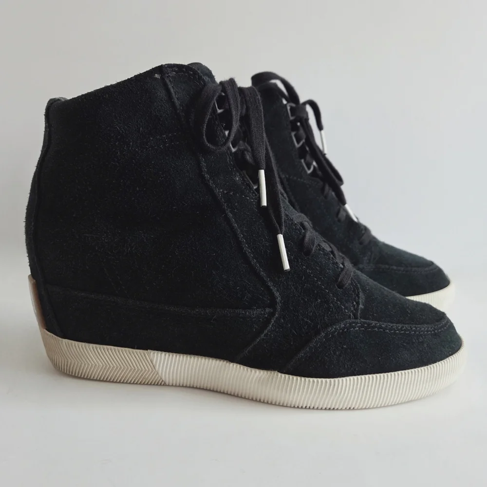 Sorel Out N About Suede Hidden Wedge Sneakers, Size 10